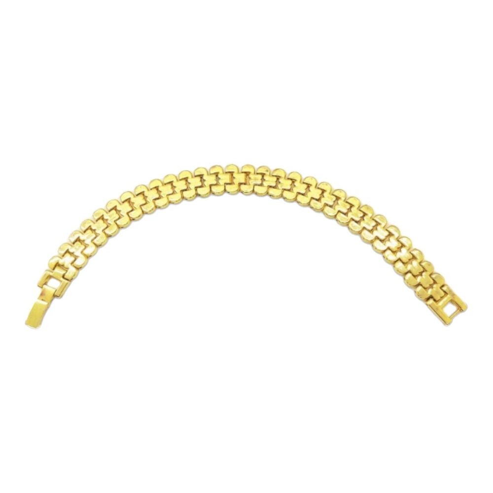 Gold Tone Triple Row‎ Jubilee Link Bracelet Women Fold Over Clasp Classic Style - Picture 3 of 7